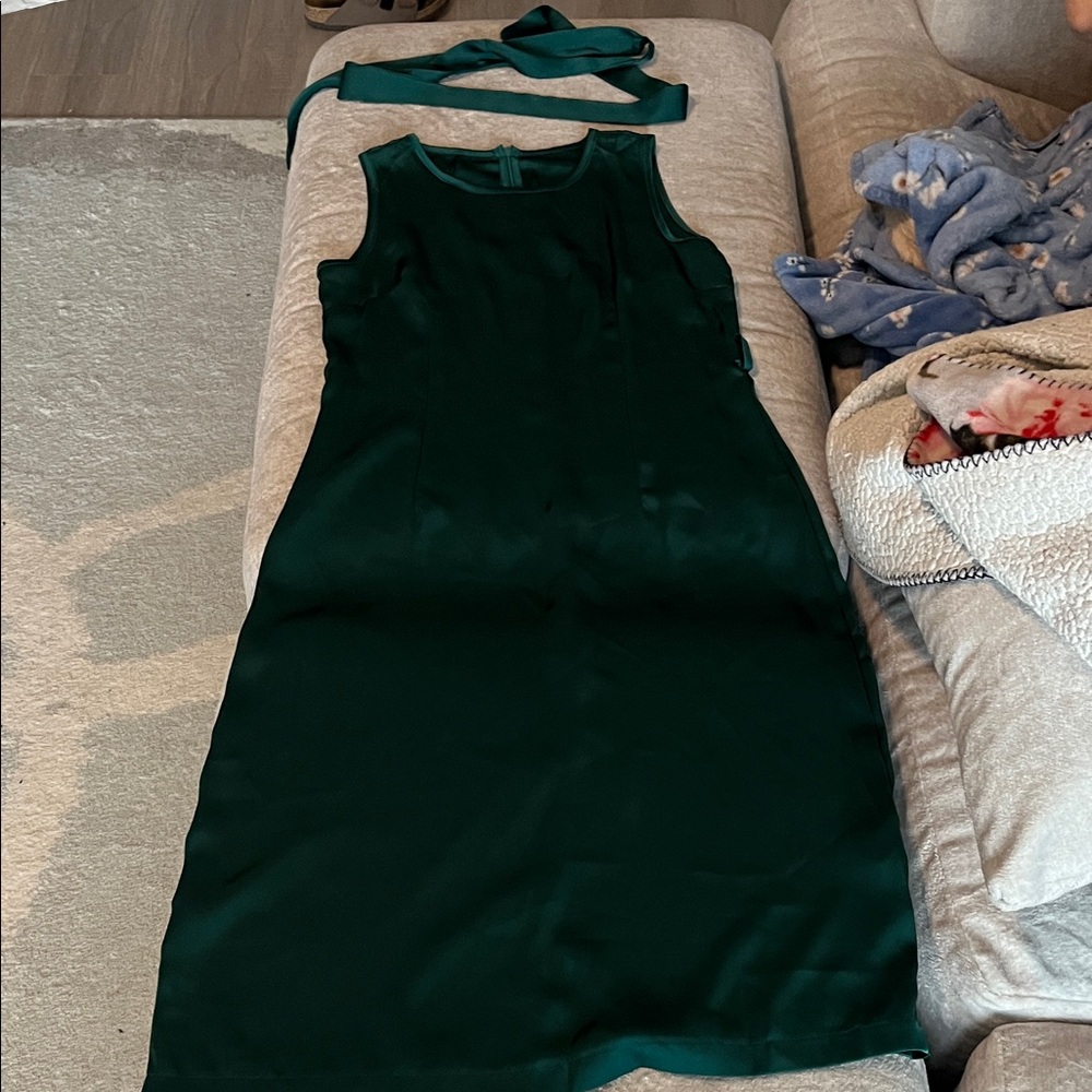 Elegant Green Sleeveless silky Dress